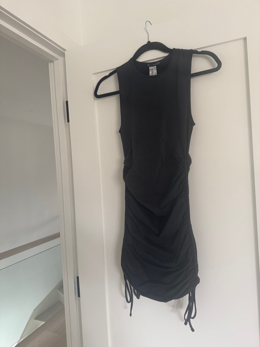 Zara Sleeveless Black Ruched Mini Dress